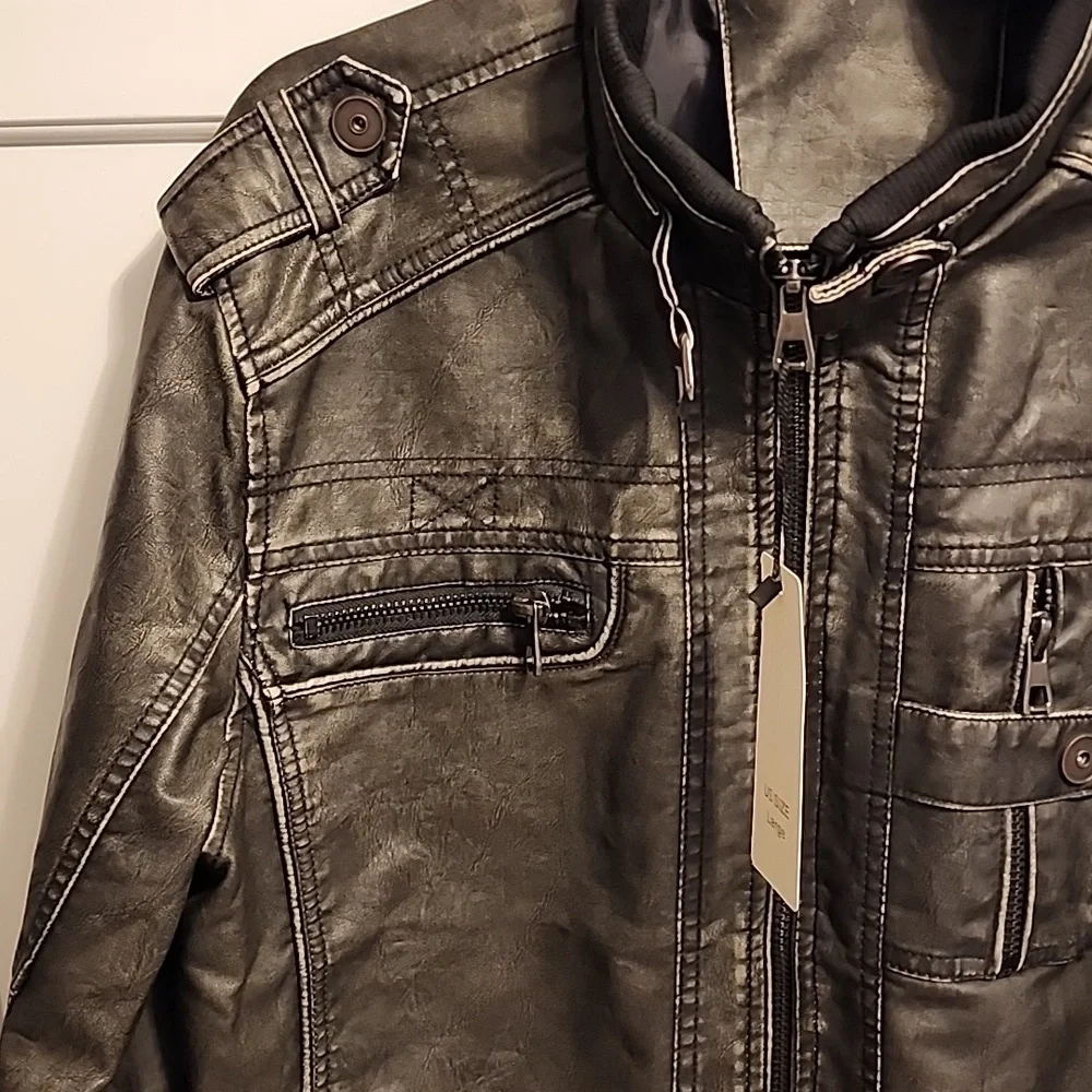 Faux Leather Jacket in Dark Gray - Picture 7 of 8